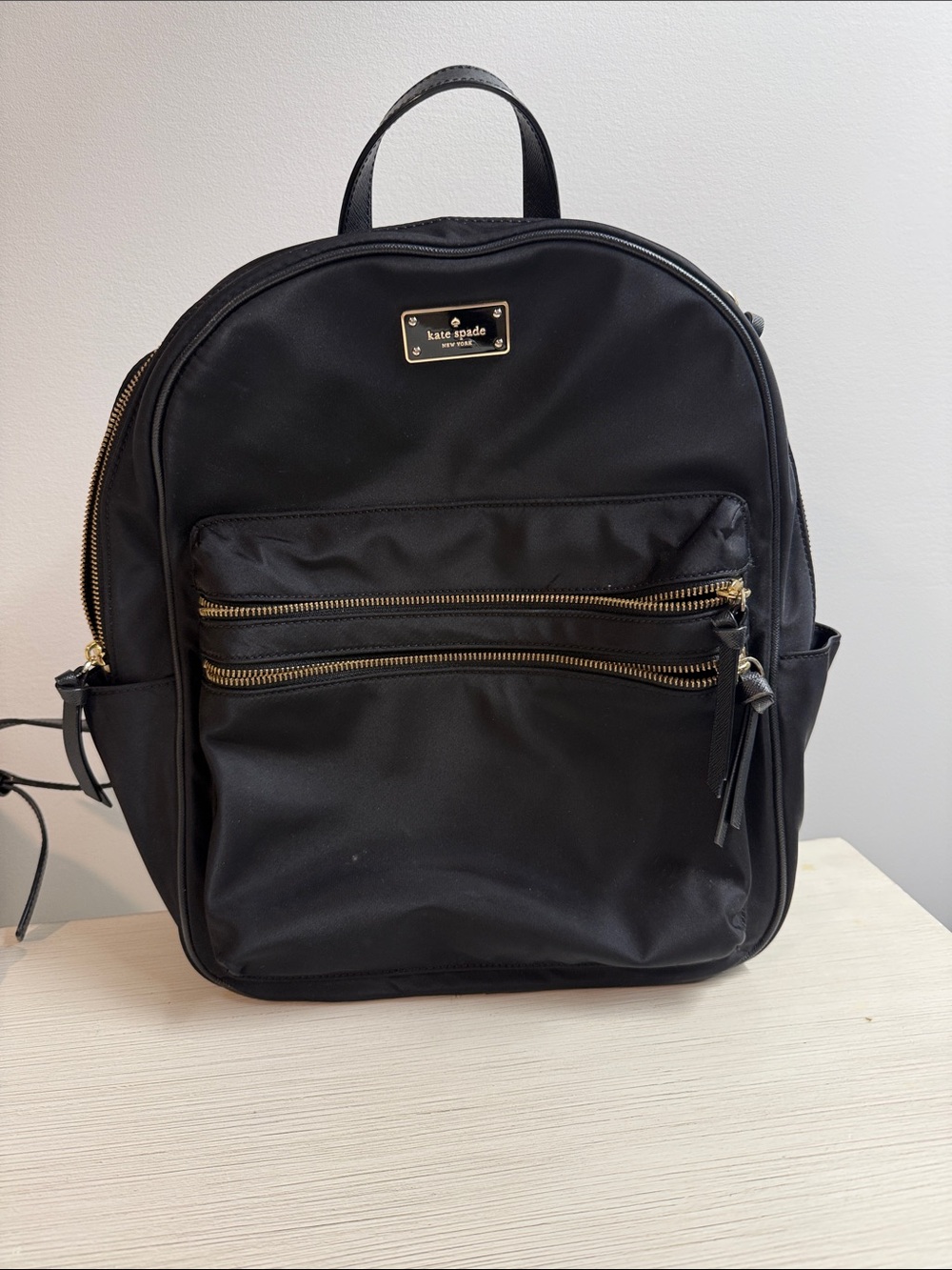 kate spade Black Nylon Backpack with Gold Hardware Accents